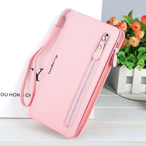 Pink - Fashion Women Wallet Zipper Top Quality Female Wallet Purse Multifunction Women's Purse Card Holder Money Bag Long Wallet