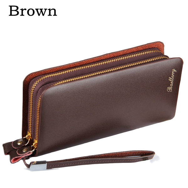 Brown - Baellerry Brand Men Wallets Double Zipper Leather Wallet Men Coin Purses Fashion Long Male Clutch Bag With Phone Pocket Carteira