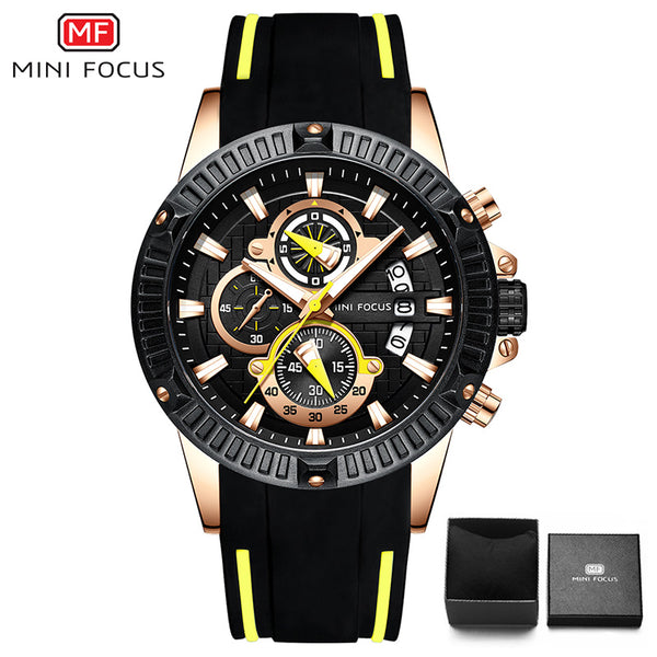 black yellow - MINIFOCUS Fashion Men's Wristwatch Quartz Watch Men Waterproof Silicone Sport Wrist Watches Men Luxury Brand Relogio Masculino