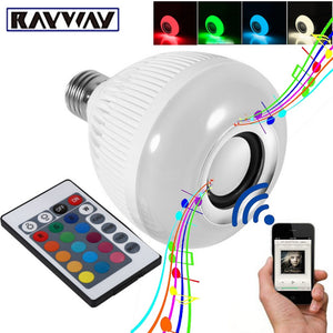 Default Title - RAYWAY Smart RGBW Wireless Bluetooth Speaker Bulb Xmas Music Playing Dimmable 12W E27 LED Bulb Light Lamp 24 Keys Remote Control