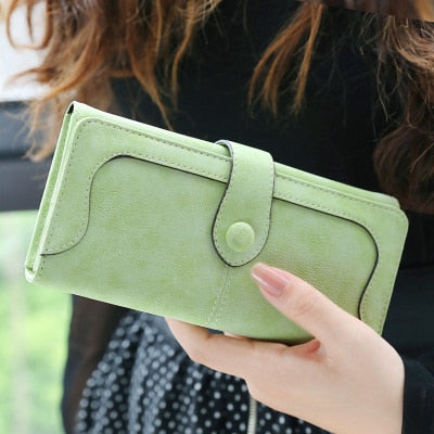 Green - Many Departments Faux Suede Long Wallet Women Matte Leather Lady Purse High Quality Female Wallets Card Holder Clutch Carteras