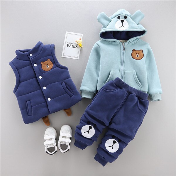 vest coat pant 3pcs-173 / 12M - 0-4 years winter boy girl clothing set 2018 new casual fashion warm thicken kid suit children baby clothing vest+coat+pant 3pcs