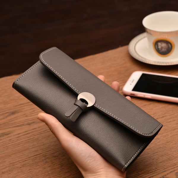 DARK GRAY - 2018 Fashion Long Women Wallets High Quality PU Leather Women's Purse and Wallet Design Lady Party Clutch Female Card Holder