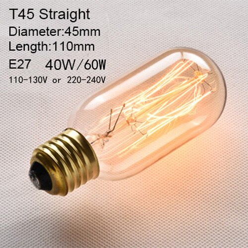 T45 Straight / 110 to 130V 40W - Edison Incandescent Light Bulbs E27 Lamp Holder 110V/240V 2300K Vintage Decoration Warm Lights 40W-60W