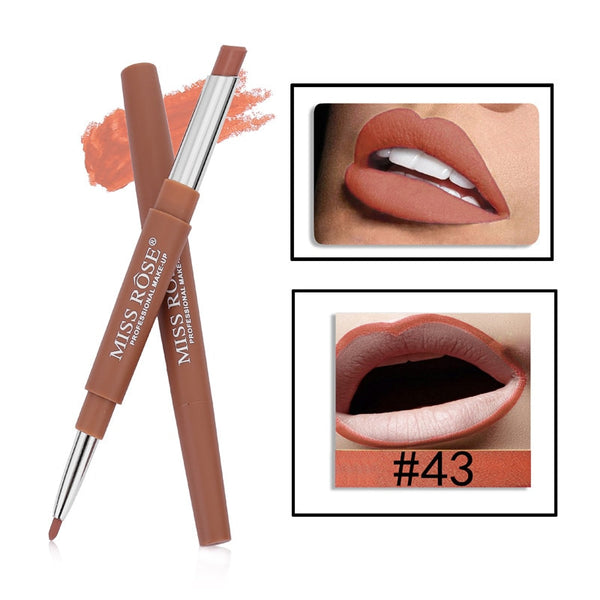 43 - 14 Color Double-end Lip Makeup Lipstick Pencil Waterproof Long Lasting Tint Sexy Red Lip Stick Beauty Matte Liner Pen Lipstick