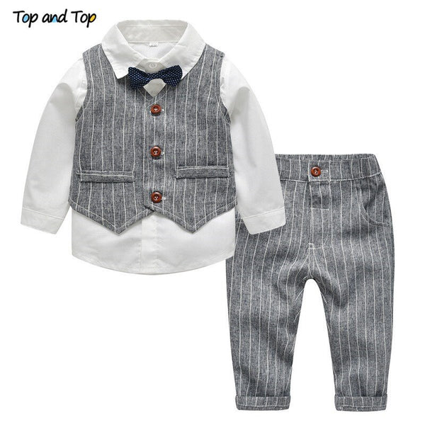 Gray / 12M - Top and Top Fashion Autumn Infant Clothing Set Kids Baby Boy Suit Gentleman Wedding Formal Vest Tie Shirt Pant 4Pcs Clothes Sets