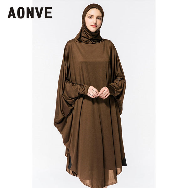Brown / L - Aonve Hijab Abaya Women Islamic Body Head Covering Kaftan Muslim Eid Festival Prayer Clothing Femme Formal Robe Musulmane Caftan
