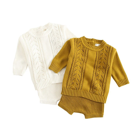 [variant_title] - Winter Baby Girl Clothes Set Knitted Boys Set Sweaters+Shorts 2pcs Kids Clothing Girls Cotton Knitted Suits 2019 Spring New