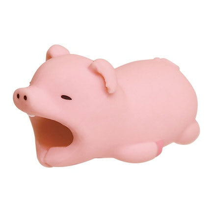 pig - 1pcs kawaii Cable Bite Animal iphone Protector Shaped Winder Dog Bite Phone Accessory Prank Toy Funny