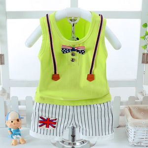 Green / 12M - New Kids Clothes Baby Boy Summer Clothes Set Strap Vest + Shorts Childrens Toddler Boy Clothing Set Baby Clothes for Boys