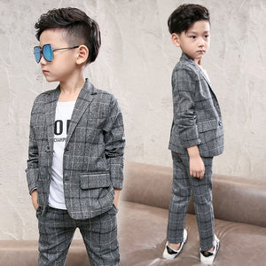 [variant_title] - Kids Clothes 2019 new Spring autumn Long sleeve Children's suit Plaid Single Breasted  coat+ pants 3-12 years Baby Boy Clothes