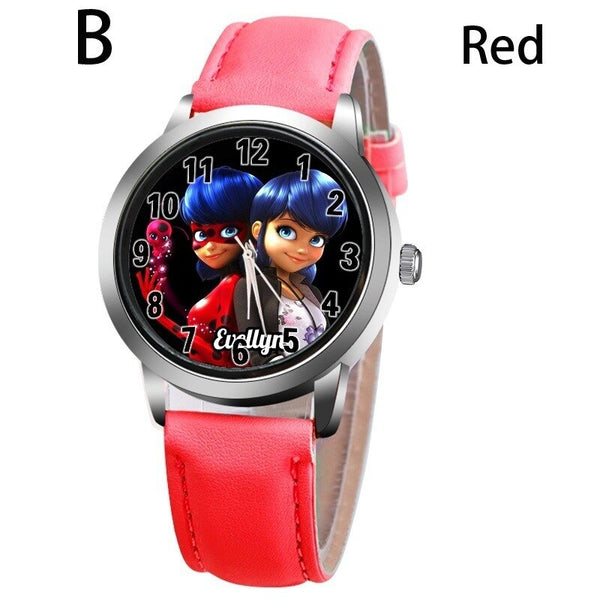 B-RED - New arrive Miraculous Ladybug Watches Children Kids gift Watch Casual Quartz Wristwatch fashion leather watch Relogio Relojes