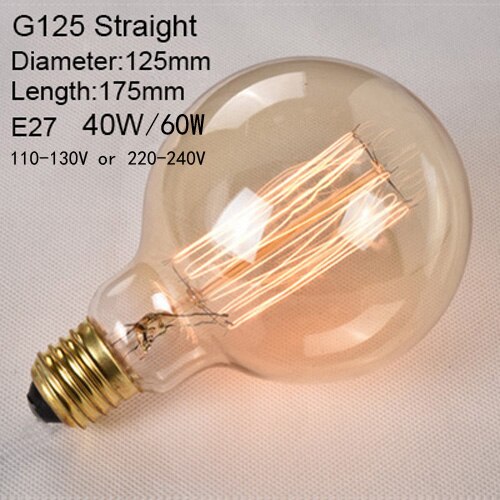 G125 Straight / 110 to 130V 40W - Edison Incandescent Light Bulbs E27 Lamp Holder 110V/240V 2300K Vintage Decoration Warm Lights 40W-60W