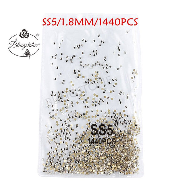 gold white ss5 1440 - SS3-SS8 1440pcs Super Glitter Flatback Multicolor Non HotFix Rhinestones For Nail Art Decoration Shoes And Dancing Decoration