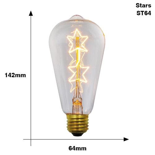 ST64 Double Star / E27 220V - Retro Edison Light Bulb E27 220V 40W ST64 G80 G95 T10 T45 T185 A19 A60 Filament Incandescent Ampoule Bulbs Vintage Edison Lamp