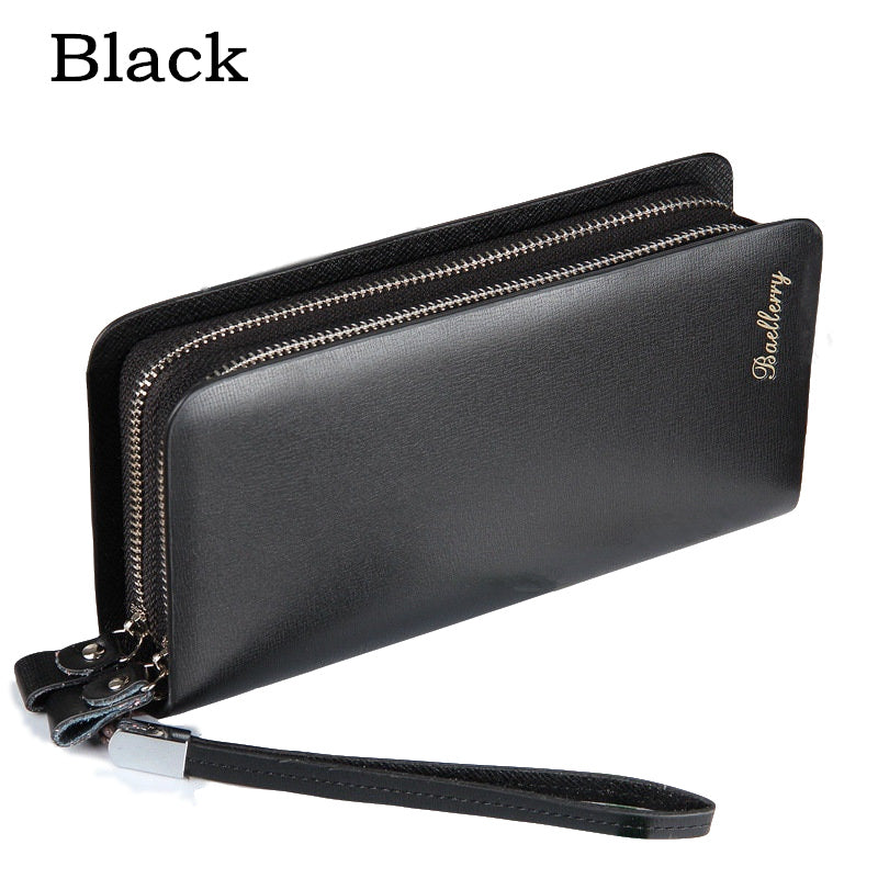 Black - Baellerry Brand Men Wallets Double Zipper Leather Wallet Men Coin Purses Fashion Long Male Clutch Bag With Phone Pocket Carteira