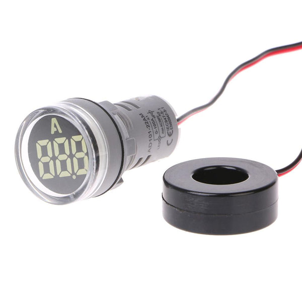 White - AC 220V 22mm Digital Ammeter 0-100A Current Monitor Meter Signal Lamp Amperemeter