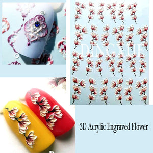 [variant_title] - 1pc 3D Acrylic Engraved flower Lotus bee Nail Sticker Embossed red Flower Water Decals Empaistic Nail Water Slide Decals Z0098
