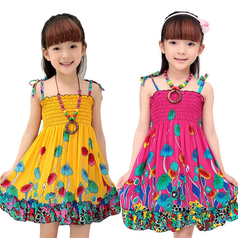 [variant_title] - Girls Dress Summer Fashion Sling Floral Kids Dress Princess Bohemian Children Dresses Beach Girls Clothes 3 4 6 7 8 10 12 Year