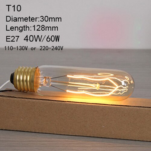 T10 / 110 to 130V 40W - Edison Incandescent Light Bulbs E27 Lamp Holder 110V/240V 2300K Vintage Decoration Warm Lights 40W-60W