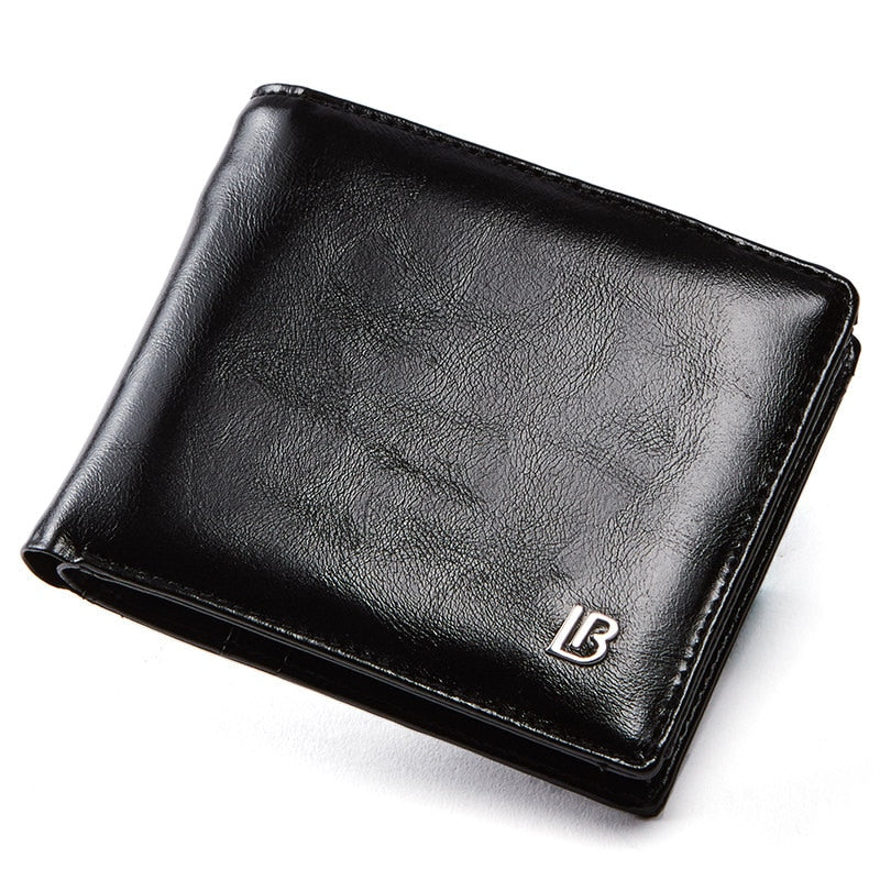 Black - Genuine Leather Wallet Men New Brand Purses for men Black Brown Bifold Wallet Zipper Coin Purse Wallets With Gift Box
