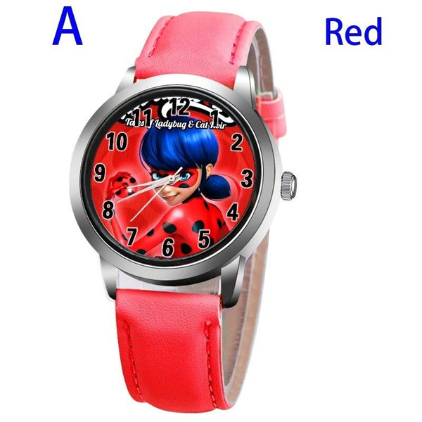 A-RED - New arrive Miraculous Ladybug Watches Children Kids gift Watch Casual Quartz Wristwatch fashion leather watch Relogio Relojes