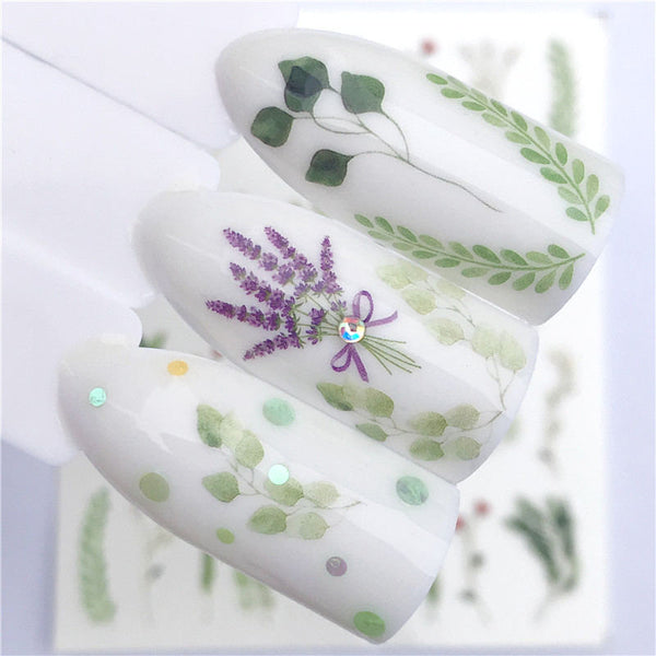 YZW-3101 - YZWLE Flower Series  Nail Art Water Transfer Stickers Full Wraps Deer/Lavender Nail Tips DIY
