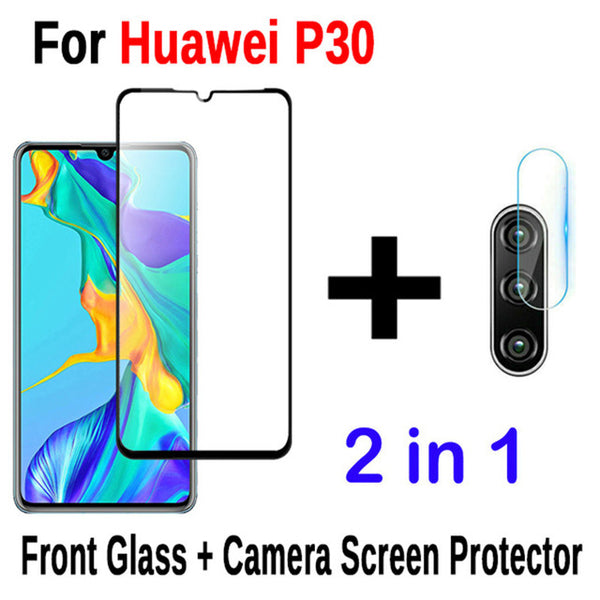 2-in-1 / For Huawei P30 - 2 in 1 Screen Protector Full Protective Glass For Huawei P30 lite Pro Back Camera Lens film Tempered Glass On Huawei P30 Lite