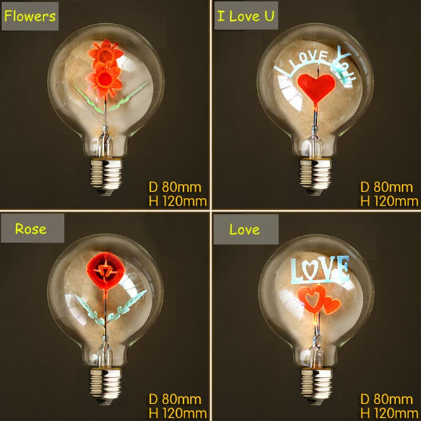 [variant_title] - Vintage G80 Edison Bulb LED E27 220V Flower Love Rose lamp incandescent bulb indoor night light Holiday christmas wedding decor