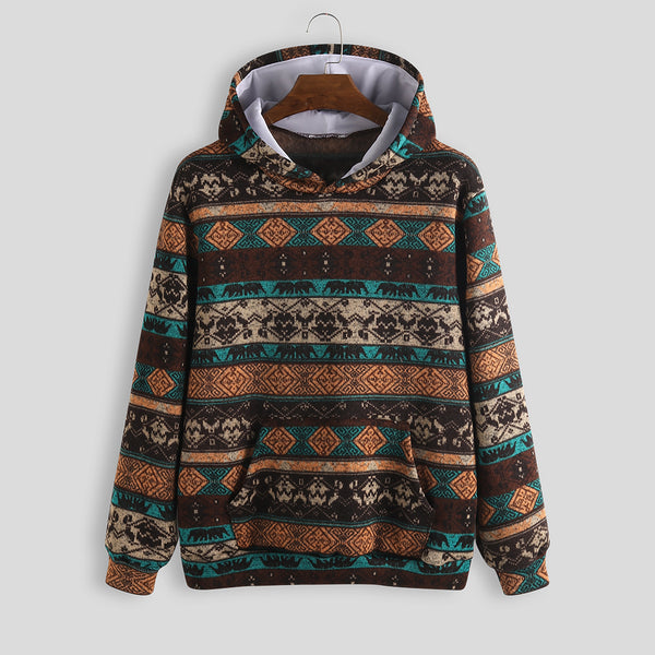 [variant_title] - Mens Printed Ethnic Style Insert Pocket Hooded Sweatshirt