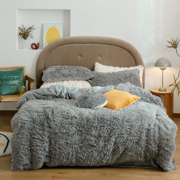 Long hair duvet cover set 150*200cm RU family bedding warm fleece grey blanket cover bedclothes quilt cover+pillowcase 3pcs/set