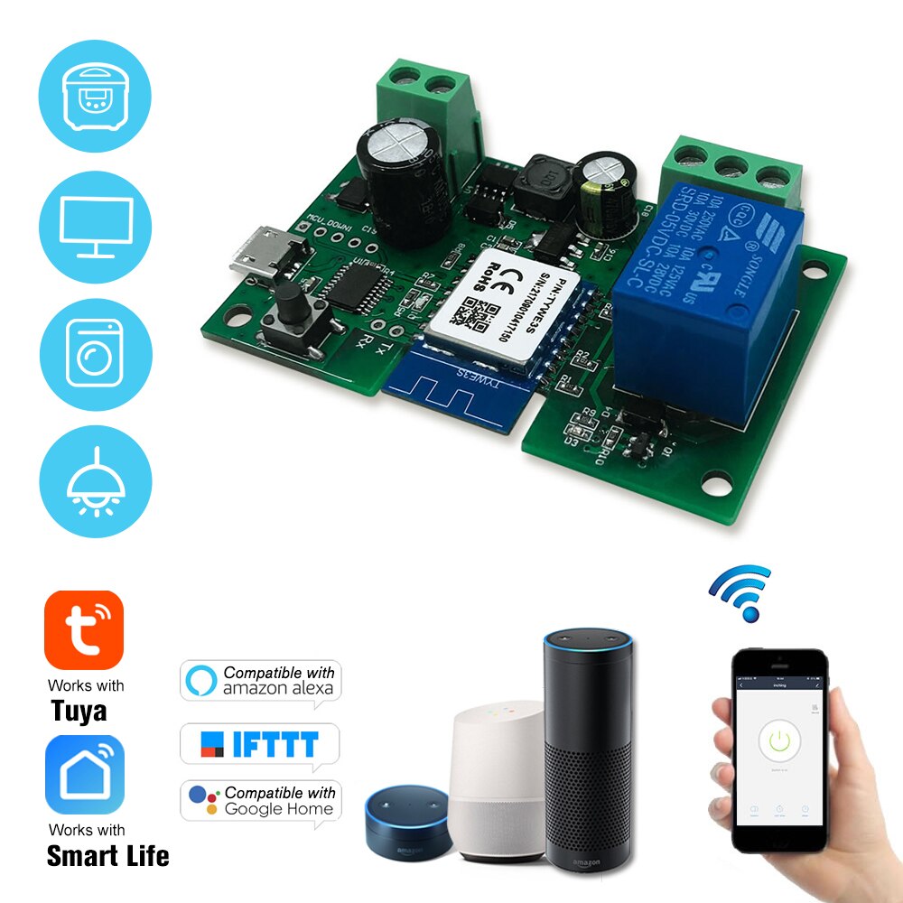 Default Title - Tuya WiFi Switch Relay Module Single-way Voice Control Compatible with Google Home/Nest Amazon Alexa IFTTT Smart Home Automation