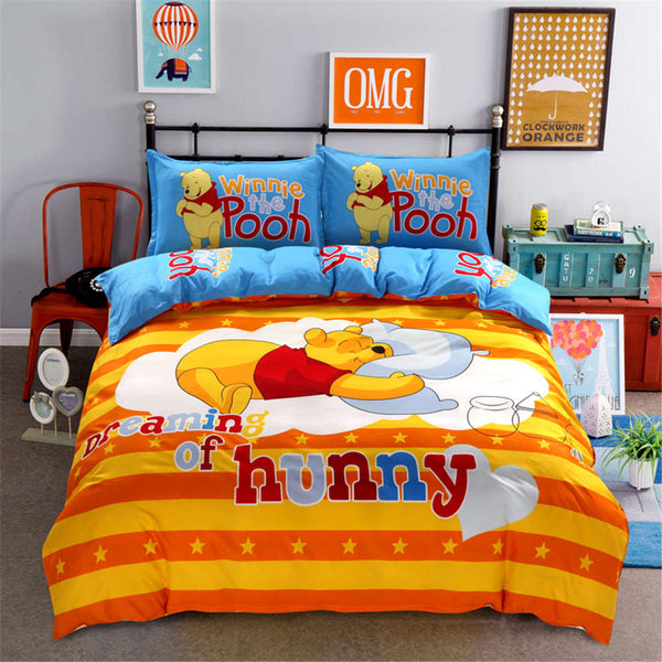 Disney cute Cartoon Winnie Pooh Piglet Tigger  Bedding Set King Queen Size Duvet Cover Sheet Bedspread Girls Home gift