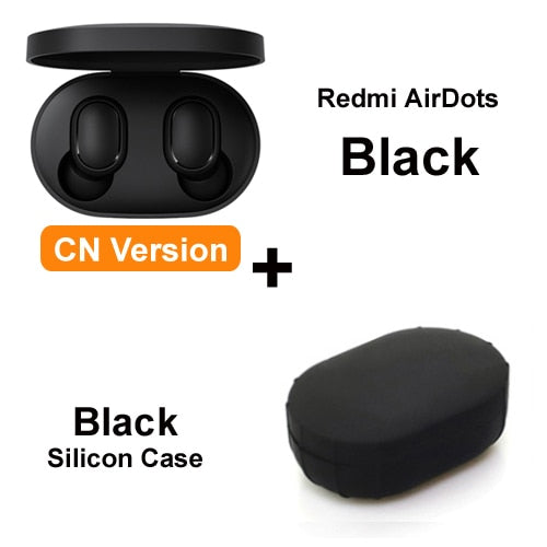 Black Add Black Case - Original Xiaomi Redmi Airdots Xiaomi Wireless earphone Voice control Bluetooth 5.0 Noise reduction Tap Control