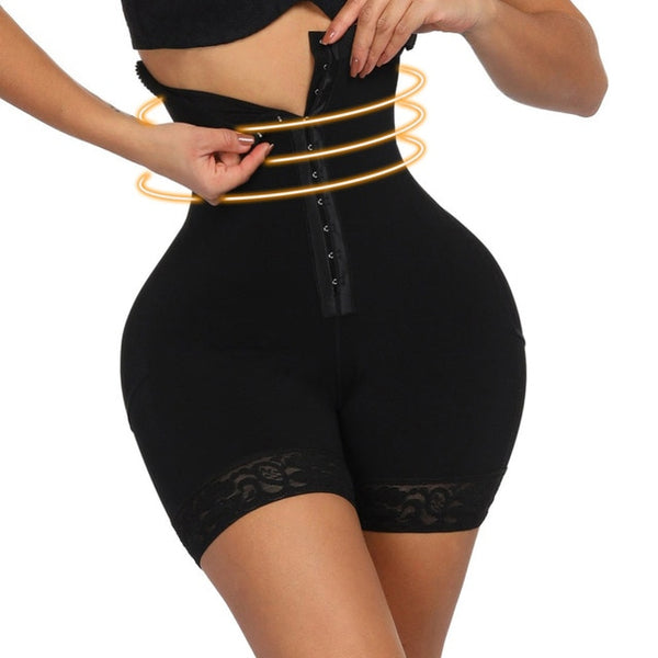 BLACK / S - HEXIN Breasted Lace Butt Lifter High Waist Trainer Body Shapewear Women Fajas Slimming Underwear with Tummy Control Panties