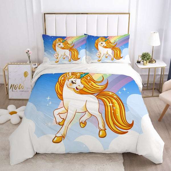 Cartoon Bedding Set for Kids Baby Crib Children Duvet Cover Set Single Size Pillowcase Blanket Quilt Cover Princess and unicorn