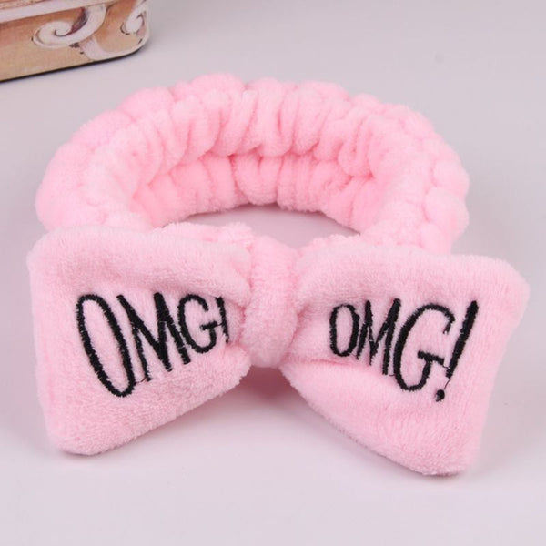 Pink OMG - 2019 New OMG Letter Coral Fleece Wash Face Bow Hairbands For Women Girls Headbands Headwear Hair Bands Turban Hair Accessories