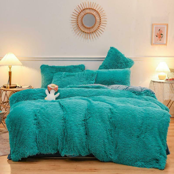 Luxury Plush Shaggy Fleece Faux Fur Duvet Cover Sheet Pillowcases King Bedding Set New Comforter Bedding Sets Queen Bed Sheet