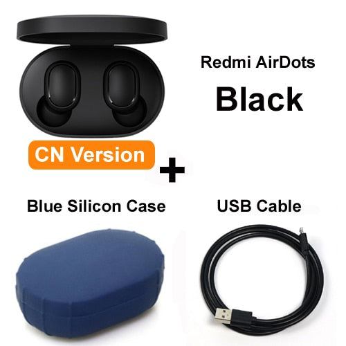 Add Cable Blue Case - Original Xiaomi Redmi Airdots Xiaomi Wireless earphone Voice control Bluetooth 5.0 Noise reduction Tap Control