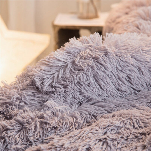 Autumn Winter Plush Quilted Bedding Set 3/4pcs Solid Color Faux Mink Fur Duvet Cover Sheets Pillowcase Tassel Hairball Warm