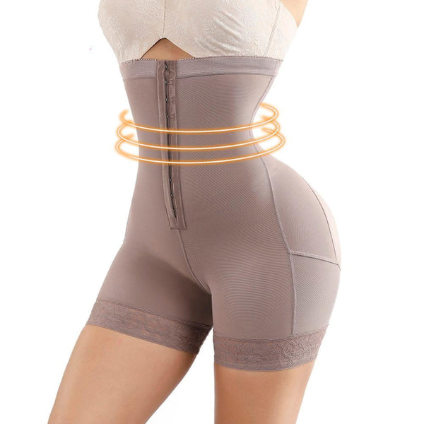Brown / S - HEXIN Breasted Lace Butt Lifter High Waist Trainer Body Shapewear Women Fajas Slimming Underwear with Tummy Control Panties
