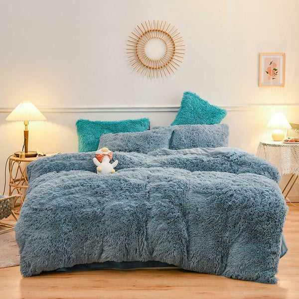 Luxury Plush Shaggy Fleece Faux Fur Duvet Cover Sheet Pillowcases King Bedding Set New Comforter Bedding Sets Queen Bed Sheet