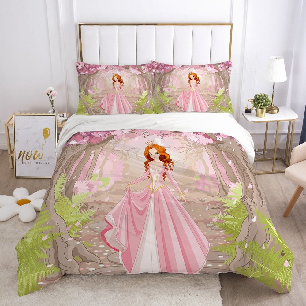 Cartoon Bedding Set for Kids Baby Crib Children Duvet Cover Set Single Size Pillowcase Blanket Quilt Cover Princess and unicorn