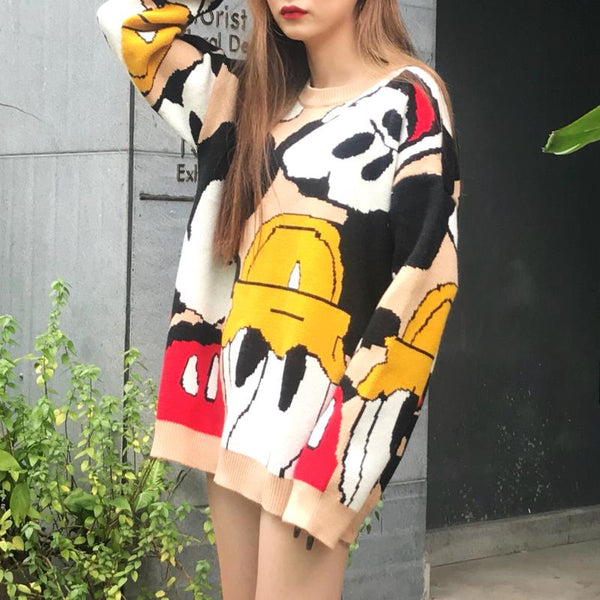 2019 Autumn and winter Korea new Donald Duck Mickey Mouse sweater sweater loose personality sweater cartoon female