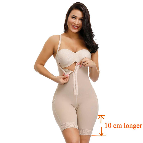 longer shaper nude / S - HEXIN Plus Size Women Full Body Shapewear Underbust Slimming Mid thigh Shaper fajasTummy Control Seamless Postpartum Body Girdle