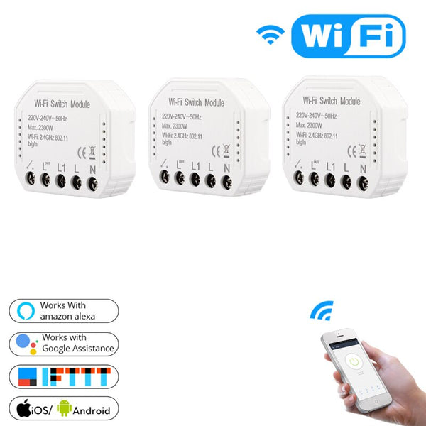 3 PCs - Wifi Smart Light Switch Diy Breaker Automation Module Smart Life/Tuya APP Remote Control,Works with Alexa Google Home 1/2 Way