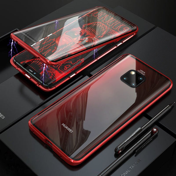 Red Double Glass / For Huawei Mate 10 - Magnetic Absorption Flip Cases For Huawei Mate 10 10Pro 10lite Phone Back Cover Metal Glass For Huawei Mate 10 Case