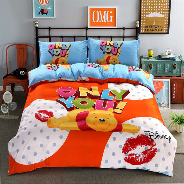 Disney cute Cartoon Winnie Pooh Piglet Tigger  Bedding Set King Queen Size Duvet Cover Sheet Bedspread Girls Home gift