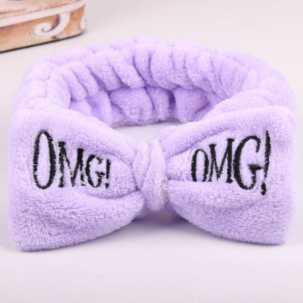 Purple OMG - 2019 New OMG Letter Coral Fleece Wash Face Bow Hairbands For Women Girls Headbands Headwear Hair Bands Turban Hair Accessories