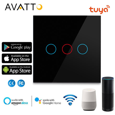[variant_title] - AVATTO Tuya EU Wifi Wall Switch, Smart Light Switch, Glass Panel Touch-Sensor interruptor 1/2/3 Gang Work with Alexa,Google Home